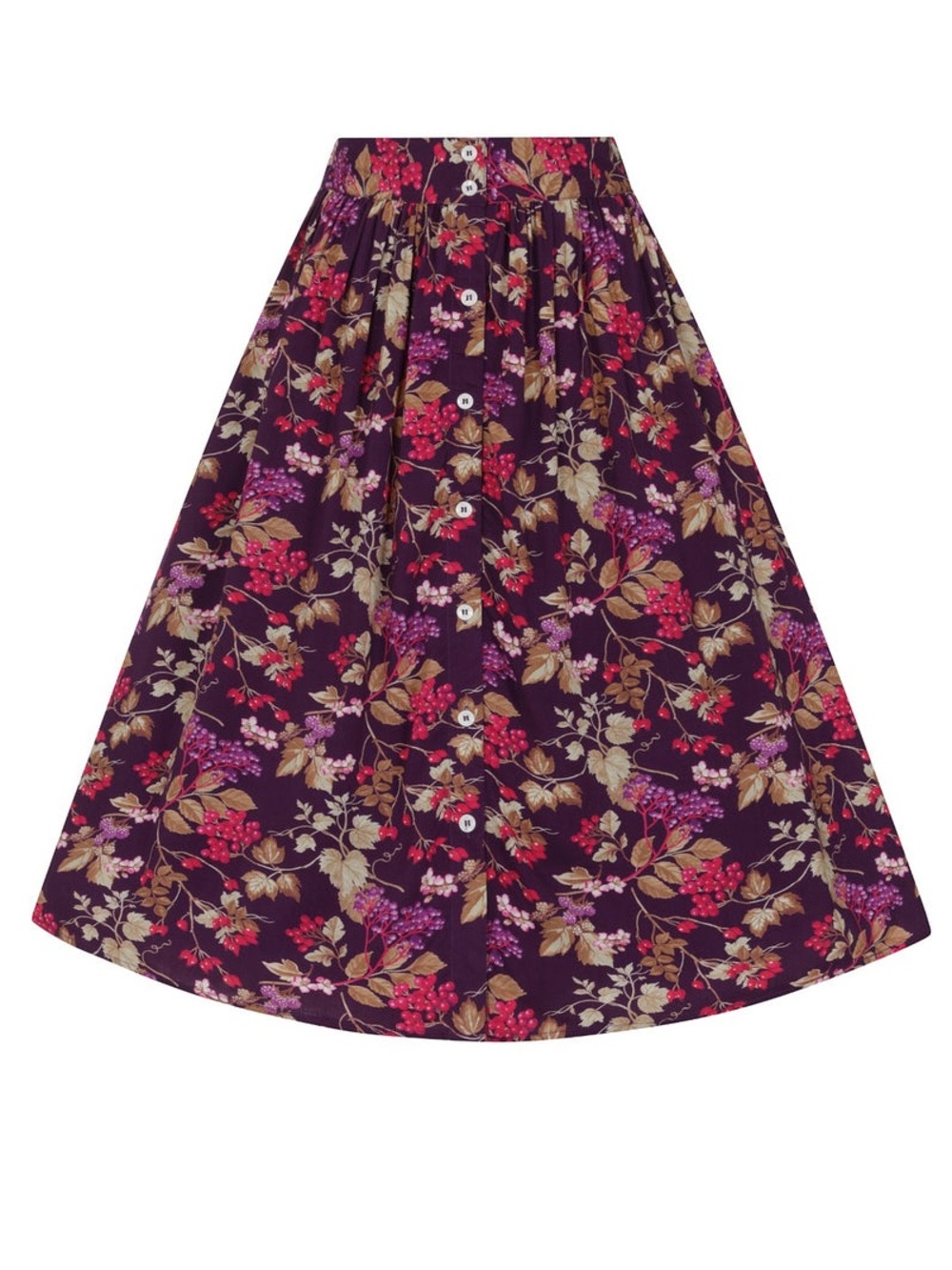 Hell Bunny Retro Style, Bold “Berry Crush” Floral Button-Front Skater Skirt - Picture 6 of 6